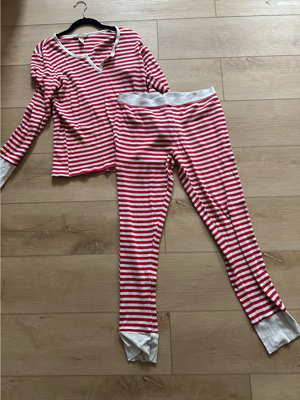Victoria's Secret Red and White Stripe Long Sleeve Pajama Set